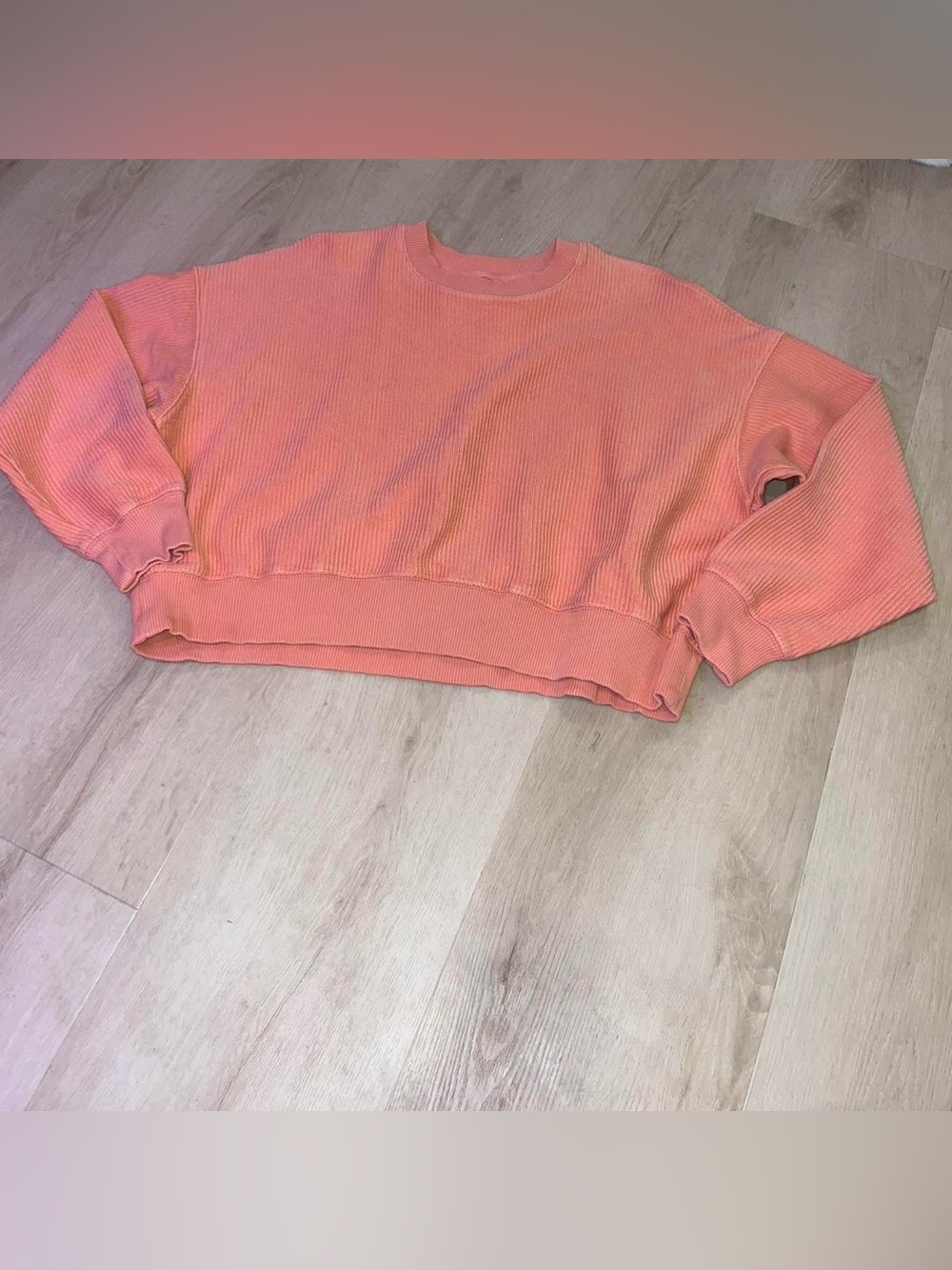aerie Coral Ribbed Long Sleeve Top
